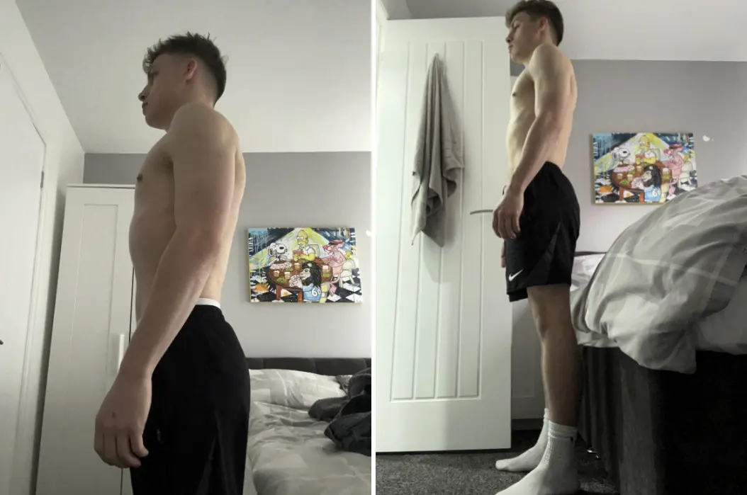 Finn — before and after, four weeks apart